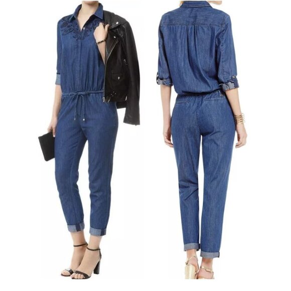 🤩Women Denim Jumpsuit Sz S JUICY COUTURE Embroidered Blue soft and comfy Romper - Picture 1 of 11